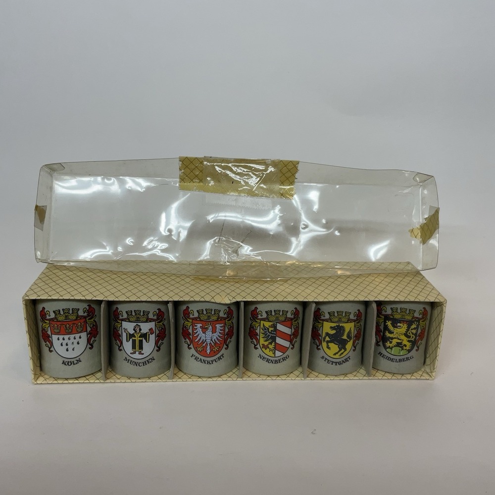 Vintage German Munchen Beer Ceramic Mini Stein Shot Glass Set of 6